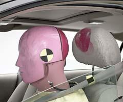 Dummy movement was well controlled in the second test. During rebound, the dummy's head hit only the head restraint