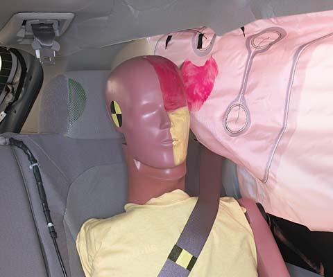 Smeared greasepaint shows where the rear passenger dummy’s head was protected by the side airbag