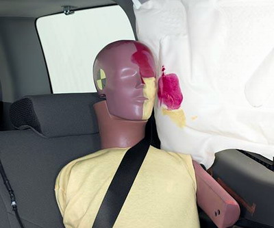 Smeared greasepaint shows where the rear passenger dummy’s head was protected by the side airbag