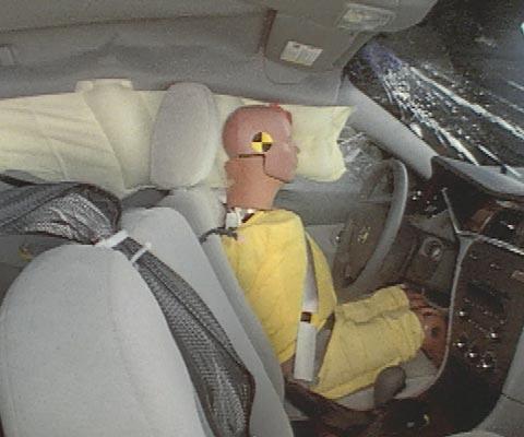 Smeared greasepaint shows where the rear passenger dummy’s head was protected by the side airbag