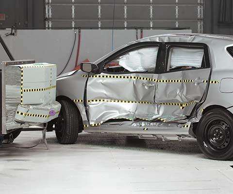 View of the vehicle and barrier just after the crash test