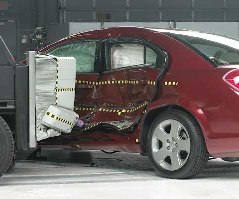 View of the vehicle and barrier just after the crash test