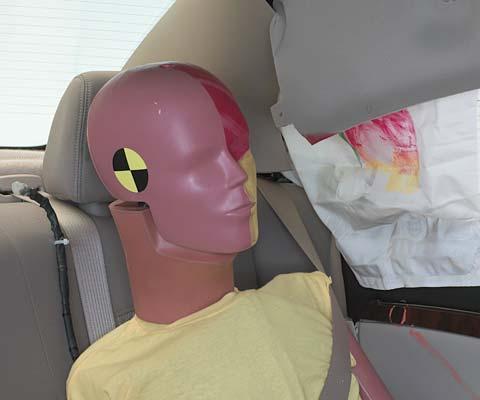 Smeared greasepaint shows where the rear passenger dummy head was protected by the side airbag