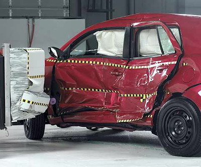 View of the vehicle and barrier just after the crash test