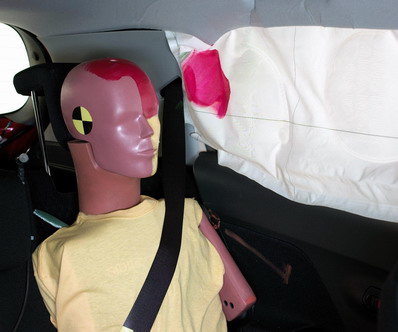 Smeared greasepaint shows where the rear passenger dummy’s head was protected by the side airbag