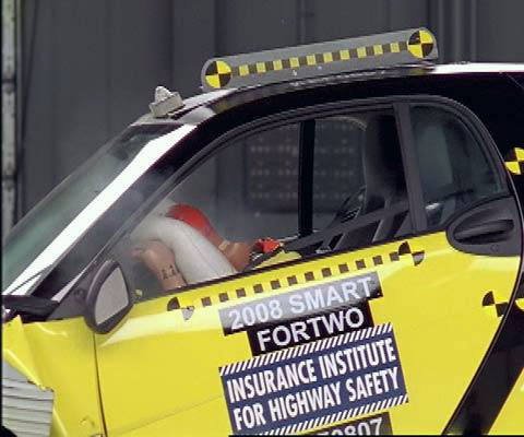 Forces on the dummy's head were high when it hit the steering wheel through the airbag