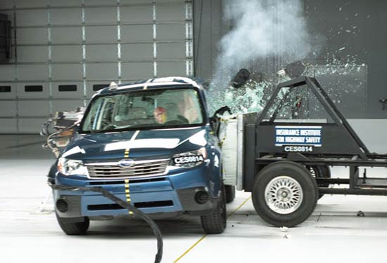 View of the vehicle and barrier just after the crash test