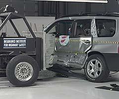 View of the vehicle and barrier just after the crash test