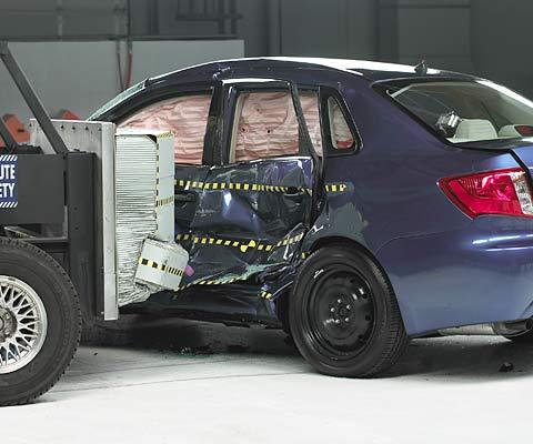 View of the vehicle and barrier just after the crash test