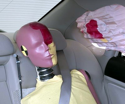 Smeared greasepaint shows where the rear passenger dummy's head was protected by the side airbag