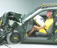 The dummy's position in relation to the steering wheel and instrument panel after the crash test indicates that the driver's survival space was maintained well.