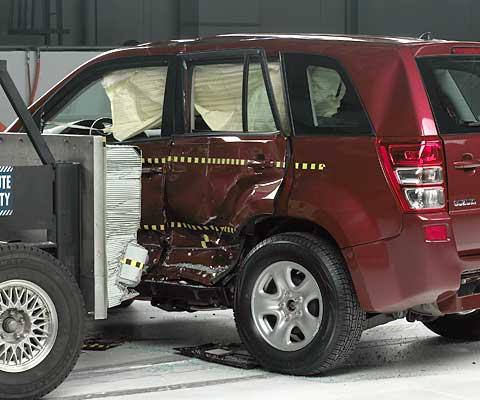 View of the vehicle and barrier just after the crash test