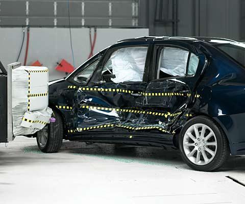 View of the vehicle and barrier just after the crash test