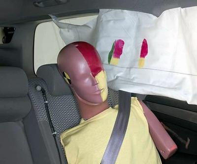 Smeared greasepaint shows where the rear passenger dummy’s head was protected by the side airbag