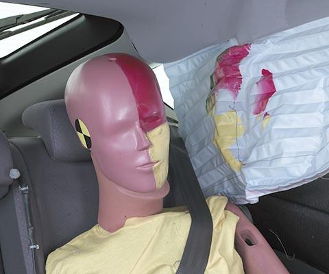 Smeared greasepaint shows where the rear passenger dummy's head was protected by the side airbag