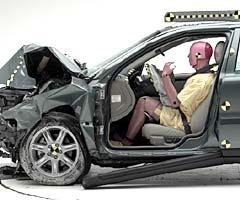 The dummy's position in relation to the steering wheel and instrument panel after the crash test indicates that the driver's survival space was maintained well